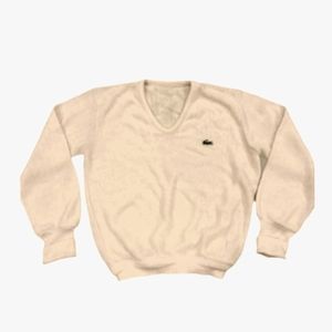 Vintage Izod Preppy Lacoste Sweater Jumper Mens Yellow White V-Neck Sz S